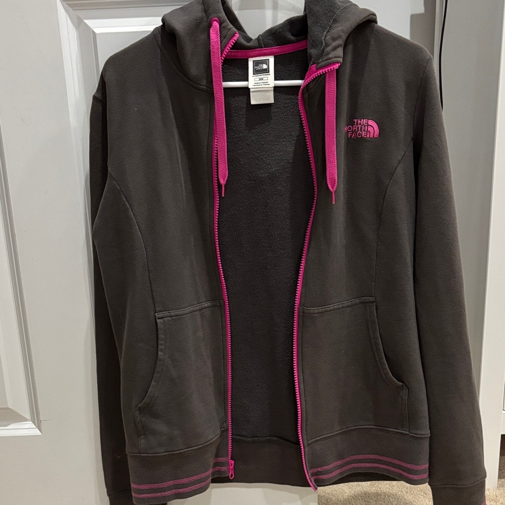 The North Face Dark Gray Jacket with Pink Highlights